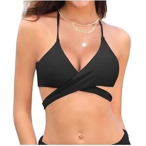 Shekini Bikini wrap halter bandage bikini top black cross tie ruched size large